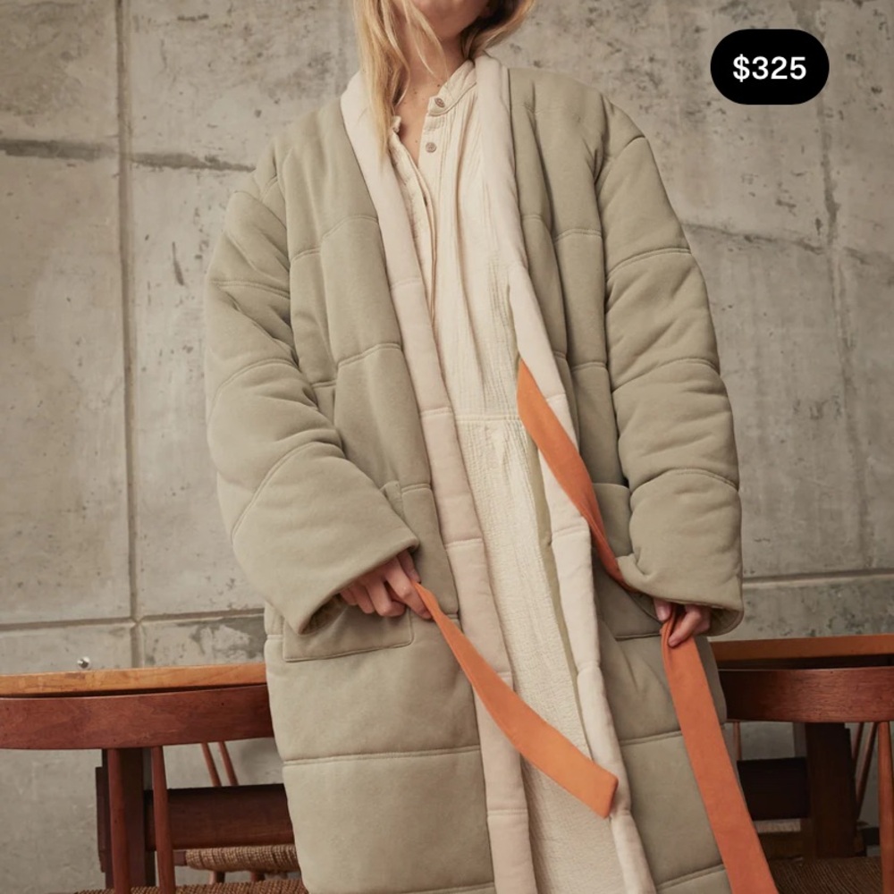 Offhours Home Coat Quilted Sage Green Coat with Orange Accents OS